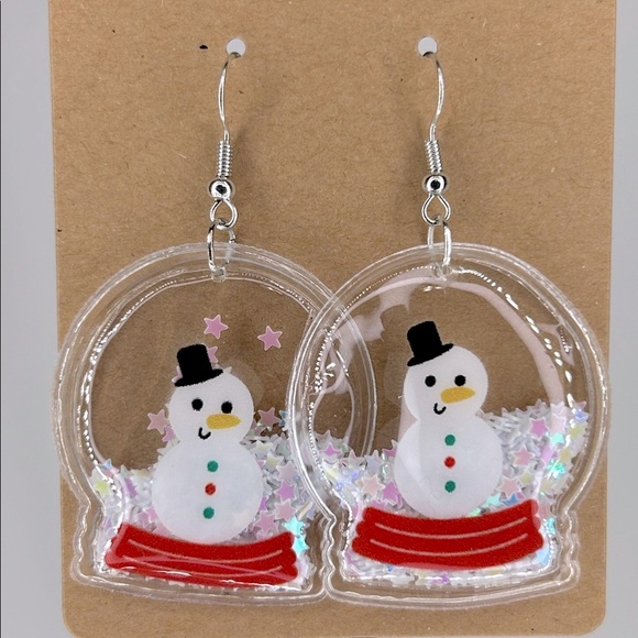 PVC Christmas Snowglobe Confetti Filled Dangle Earrings - Picture 1 of 2